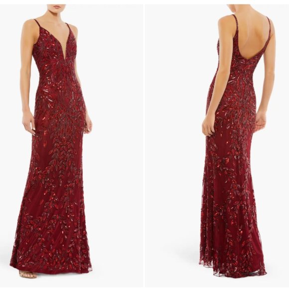 MAC DUGGAL 5107 EMBELLISHED LEAF EVENING BURGUNDY RED GOWN sz 12 - Picture 1 of 3